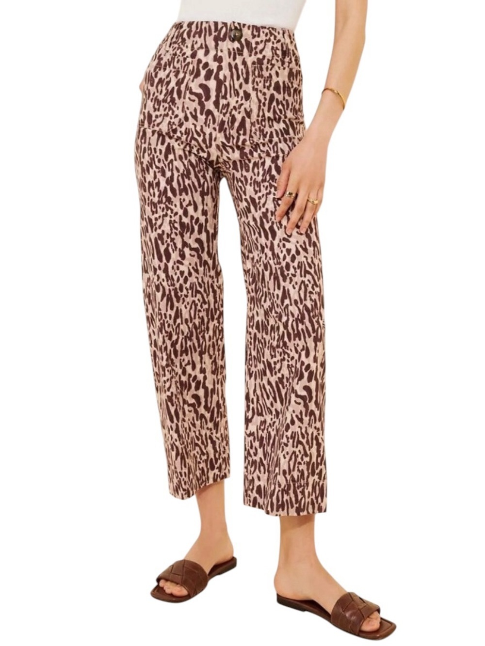 Anthropologie Maeve Colette Cropped Wide-Leg Pants Brown & Tan Leopard Sz 27